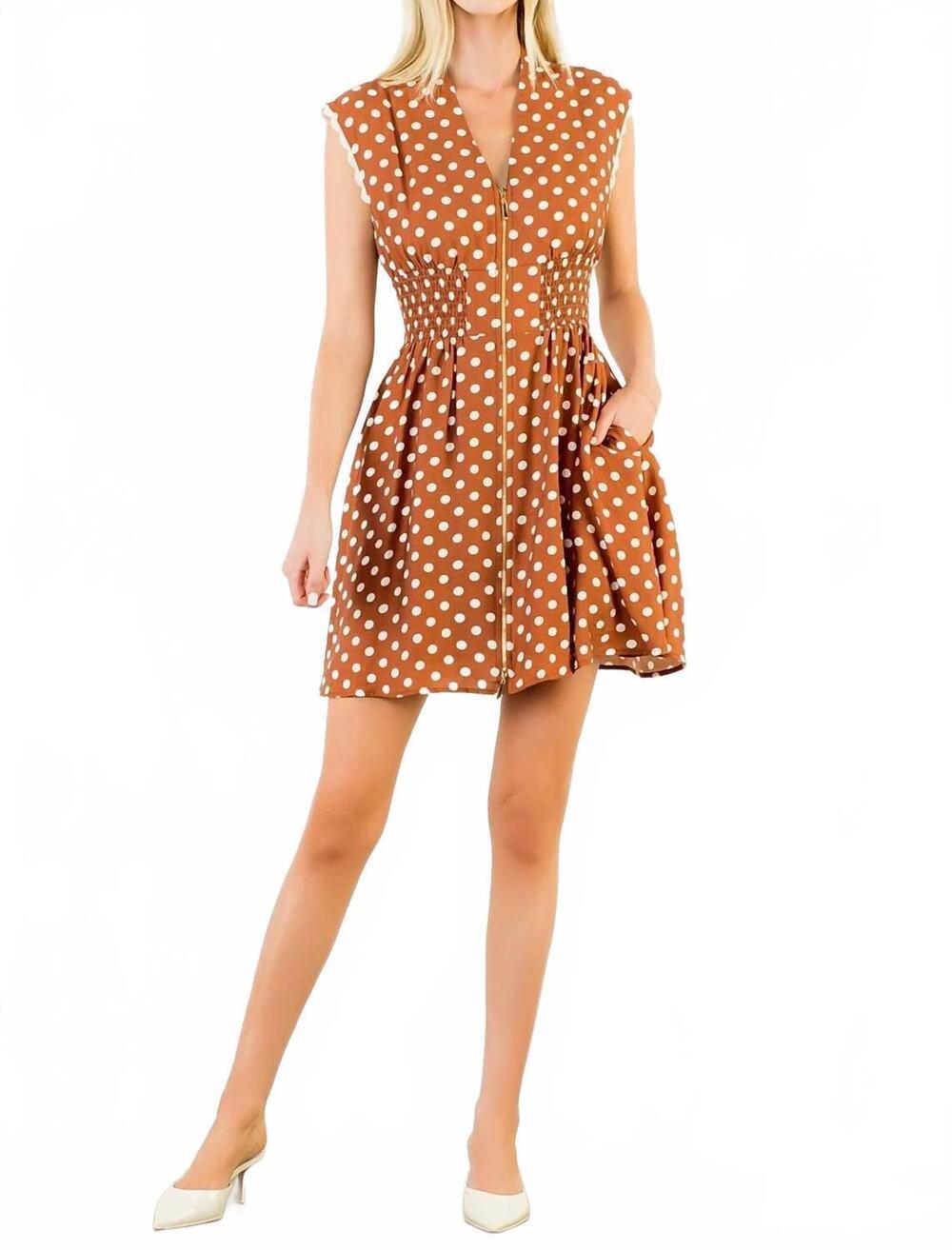 NEW THML polka dot zipper dress in brown